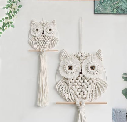 Achart Owl Macrame Wall Hanging-Hand Woven Boho Tapestry-Macrame Wall Decor - color: Beige-L&S