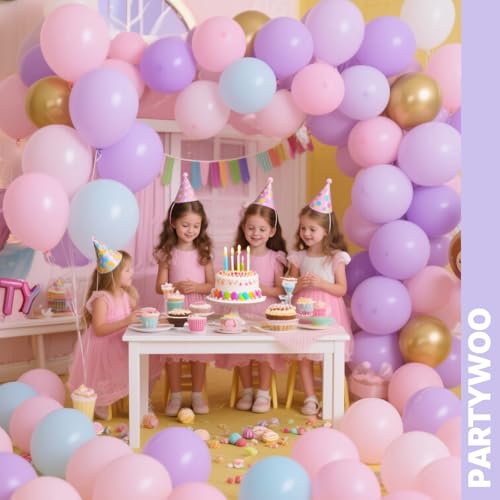 PartyWoo Pink Purple and Gold Balloons 66pcs 12 Inch Pink Purple Balloons - color: Pink & Gold & Purple
