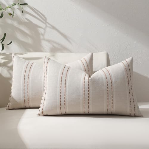 Hckot Fall Throw Pillow Covers 12x20 Set of 2 Striped Pillow Covers Caramel - color: Caramel, size: 20" x 12" (Pack of 2)