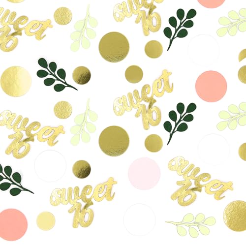 300PC Pink and Sage Green Sweet 16 Party Decorations for Girls 16th Birthday Confetti Sweet 16 Table Decorations Dots Eucalyptus Scatters for Sixteen Birthday Party Decor Supplies - style: Pink Sweet 16 Confetti
