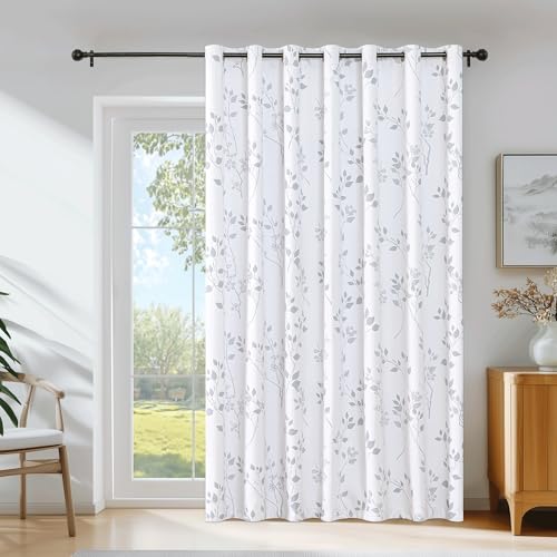 Beauoop Floral 100% Blackout Sliding Door Curtains Grey White 100x84 1 Set - color: Grommet | Grey, size: 100"W x 84"L (Pack of 1)