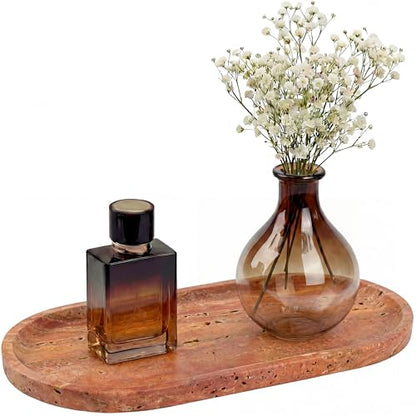 YKAJO Rosso Levanto Red Oval Marble Tray, 11.8x5.9 Perfume Organizer Dish - color: Rosso Levanto Red, size: 11.8" x 5.9" x 0.6"