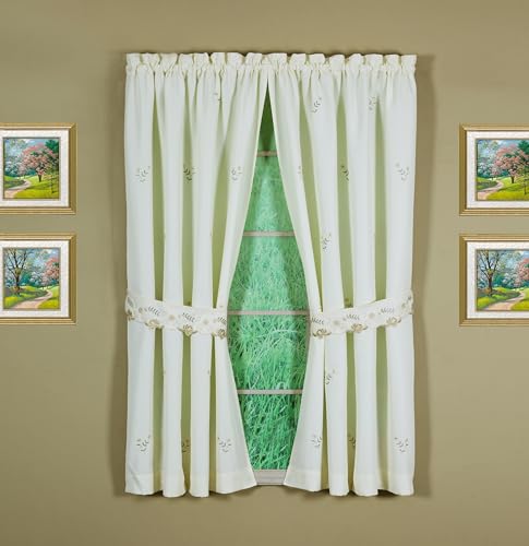 Today's Curtain Verona Reverse Embroidery Panel Pair and Tiebacks, 63", Ecru/Antique, 80" W X 63" L - color: Ecru/Antique, size: 80"W x 63"L (Pack of 1)