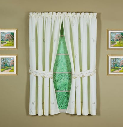 Today's Curtain Verona Reverse Embroidery Panel Pair and Tiebacks, 63", Ecru/Antique, 80" W X 63" L - color: Ecru/Antique, size: 80"W x 63"L (Pack of 1)