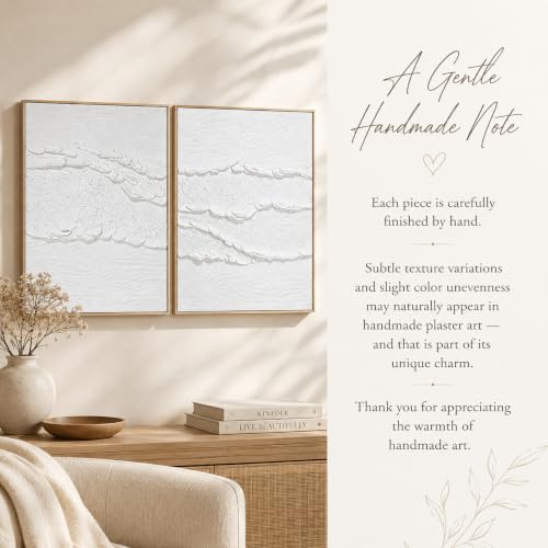 Artiluxy Neutral Abstract Wall Art Set of 2, Framed 3D Textured, 16x20 Inch - color: White B