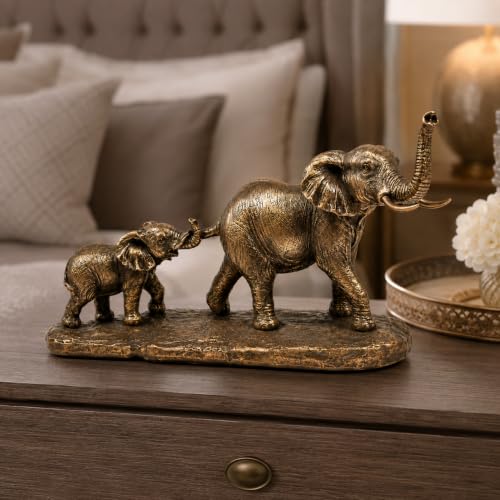 Comfy Hour 11" Bronze Elephant Figurine, Mom and Baby, Trunk Up Statue - size: 11