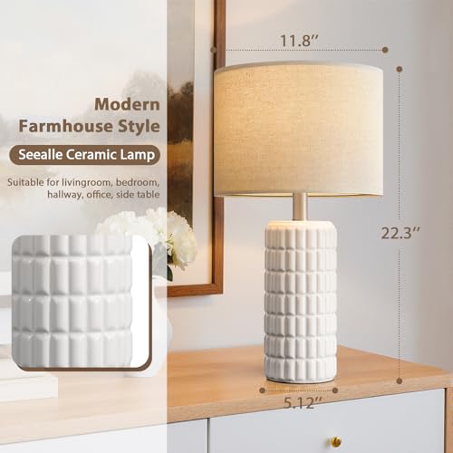 Seealle 23" Modern Ceramic Table Lamps Set of 2, Lamps for Bedroom, White - color: White