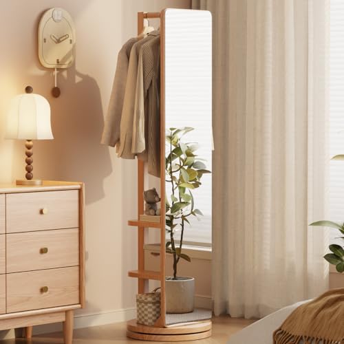 WoodsWhisper Full Length Mirror Coat Rack Solid Wood Floor Mirror 66"x12" Full Length Mirror with Stand Long Mirrors for Bedroom,Living Room (Natural, 66" Lx12 W) - color: Natural, size: 66"Lx12"W
