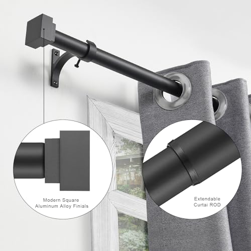 Single Curtain Rods for Windows 144 to 164 Inch(12-13.6ft),1 Inch Diameter Adjustable Heavy Duty Drapery Rods,with Modern Square Aluminum Alloy Finials,Matte Black - color: Matte Black, size: 144-164"