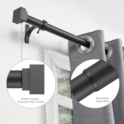 Single Curtain Rods for Windows 144 to 164 Inch(12-13.6ft),1 Inch Diameter Adjustable Heavy Duty Drapery Rods,with Modern Square Aluminum Alloy Finials,Matte Black - color: Matte Black, size: 144-164"