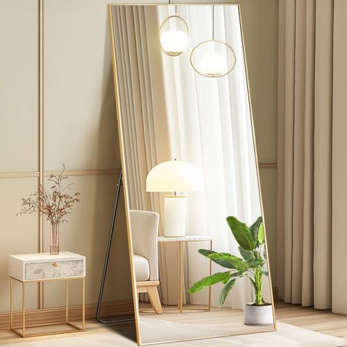 DUMOS 26"x68" Full Length Mirror with Stand, Full Body Floor Mirror - color: Gold-rect Edge, size: 68"L x 26"W