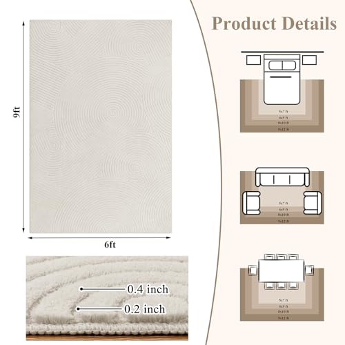 U'Artlines 6x9ft Washable Area Rug for Living Room, Beige - size: 6 x 9ft