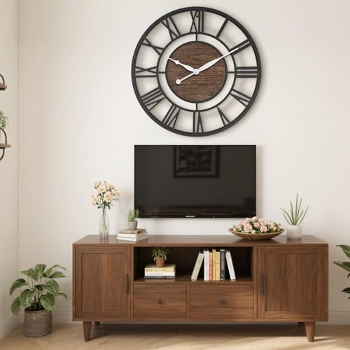 24 Inch Black Roman Numerals Large Wall Clock with Walnut Dial - color: Black Walnut, size: 24 inch