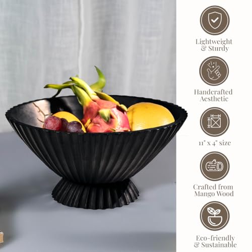 Folkulture Wooden Fruit Bowl for Kitchen Island,(11") Countertop - color: Charcoal