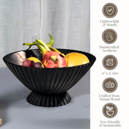 Folkulture Wooden Fruit Bowl for Kitchen Island,(11") Countertop - color: Charcoal