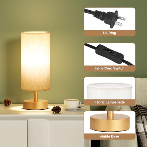 Table Lamps Set of 2 （Cream Shade- Gold Base, 11.6" Inline Control） - color: Cream Shade-Gold Base 2pcs, size: 11.6" Inline Control
