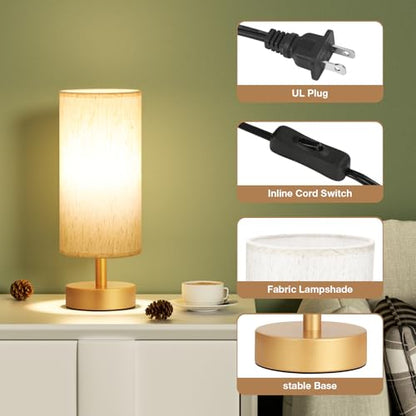 Table Lamps Set of 2 （Cream Shade- Gold Base, 11.6" Inline Control） - color: Cream Shade-Gold Base 2pcs, size: 11.6" Inline Control