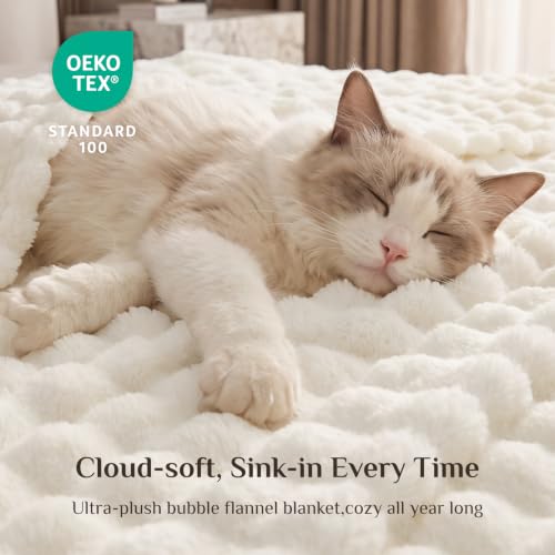 BEDELITE Cream White 3D Fleece Bubble Twin Blanket for Bed, 60x80 Inches - color: Cream White, size: Twin(60"x80")