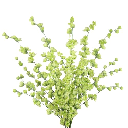 IPOPU Green Delphinium Artificial Flowers Bulk 5PCS Faux Snapdragon Stems 45.6in Tall Fake Silk Flowers for Floor Vase Table Centerpieces Wedding Garden Home Decor (Green) - color: Green