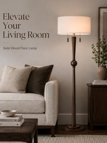 MOFFE Solid Wood Floor Lamp for Living Room,Pull Chains Standing Lamp - color: Espresso Walnut