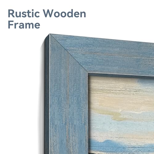 summer melody Abstract Landscape Natural Wood Framed Wall Art 45x30 Inch - color: Teal, size: 45"L x 30"W
