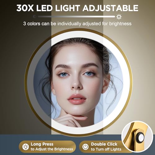 Makeup Mirror with Lights, 30X Golden Magnifying Mirror - color: Gold