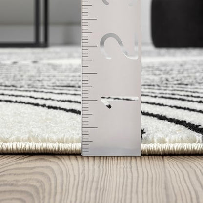 Abani Cream and Black Swirl Area Rug | 2'6" x 6' Beige Carpet with Wave Pattern | Modern Rug for Living Room, Bedroom and Office | Nuevo Collection - color: Cream, size: 2'6" x 6' (Rectangular)