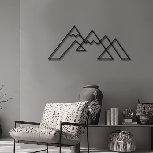 DecoSoul Mountain Metal Wall Art Decor, Large Metal Mountain Wall Art, Snowy Range View Wall Decoration, Minimalist Home Decor, Nature Decorations, Office Art, Housewarming Gift - style: Snowy Mountain
