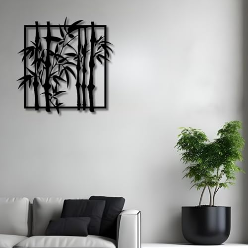 Metal Wall Decor | 17'' x 17'' x 0.05'' Bamboo Modern Art Themed Wall Decorations | Handmade Indoor and Outdoor Wall Art (Bamboo, Black) - size: 17'' x 17'', style: Bamboo