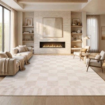 GarveeHome Beige Checkered Rug 6x9 Area Rugs Living Room Checkerboard Rug - color: Beige, size: 6' x 9' (Rectangular)