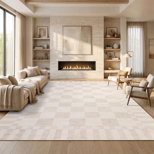 GarveeHome Beige Checkered Rug 5x7 Area Rugs Washable Checkerbroad 5x7 Rug - color: Beige, size: 5' x 7' (Rectangular)