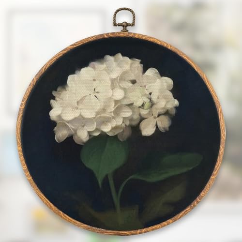 Vintage White Hydrangea Round Wall Art Decor, White Hydrangea Canvas Prints - color: Hydrangea 0628