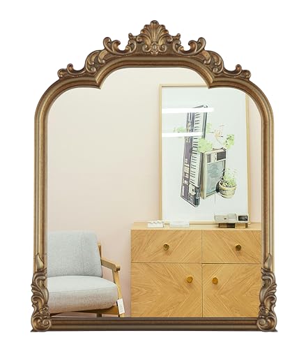19.8"x15.7"Antique Gold Arched, Antique Baroque Wall Mirror Decoration, Hanging Wall Mirror Fireplace,Entrance,Living Room,Bedroom,Kitchen,Farmhouse,Bathroom Home Decor(Gold) - color: Gold