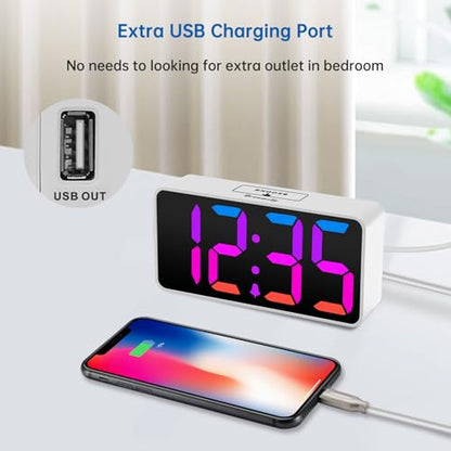 DreamSky Small Digital Alarm Clock for Bedroom, RGB Desk Clock for Kid Girl - color: White Case Rgb Digits