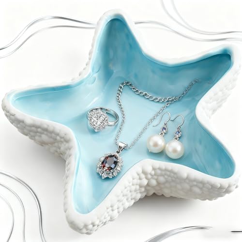 Disoza 8.2 x 7.5 x 1.6 inches Large Shell Jewelry Dish Tray Ceramic Shell Ring Holder Seashell Bowl Cute Jewelry Organize Key Storage Tray Decorative Trays for Home Decor Porcelain Jewelry Deco - color: Shell Decorative Trays for Home Decor