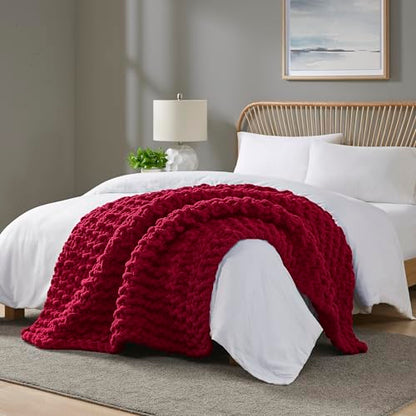 Madison Park Chenille Chunky Knit All Season Throw Blanket, 50 x 60, Red - color: Red