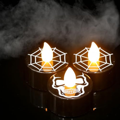 GenSwin Skull Spiderweb Halloween Flameless Candles Battery Operated Timer - color: 12-Black