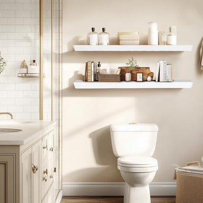 36x6.8x1.6in Slanted Solid Wood Floating Wall Shelves 2-Pack White - color: White, size: 36"-Set of 2