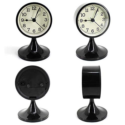 3" Round Quartz Analog Metal Alarm Clock Silent Non Ticking Desk Clock - color: Black