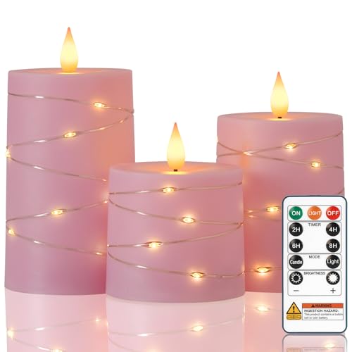 Raycare Pink Battery Operated Flameless LED Pillar Candle with Remote Timer - color: 3pcs-Pink