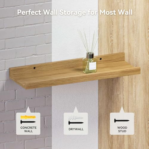 RICHER HOUSE 5-Set Floating Shelves with Lip, Oak Wall Mounted Wood Shelf - color: Oak, size: 16in