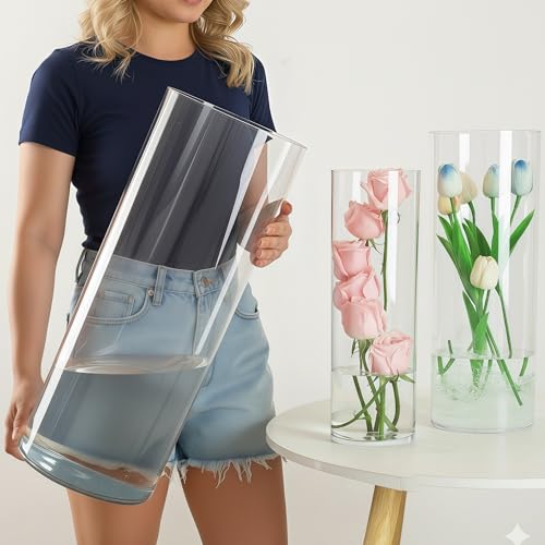 Liotww Extra Large Clear Plastic Flower Vase, Acrylic Cylinder Floor Vases - color: Xxl 3 Clear-f