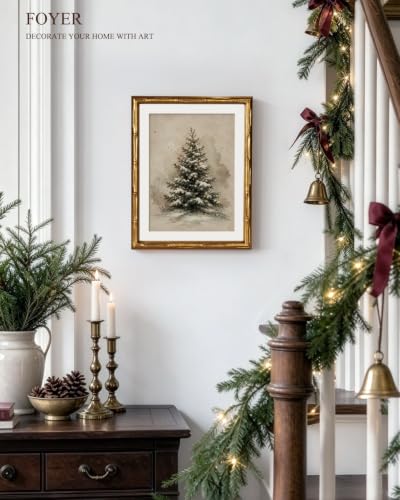 InSimSea Gold Bamboo Framed Wall Art, Retro Christmas Tree Prints, 11x14In - color: Christmas Tree
