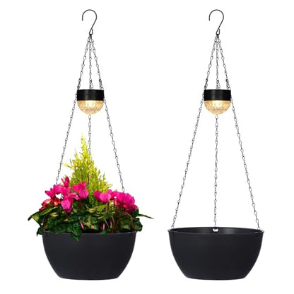 BAYN 2 Packs Solar Hanging Basket Planters for Plants Outdoor - color: Black