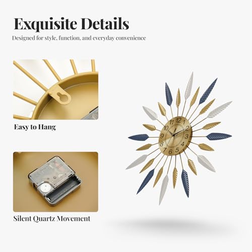 Cuspin 24 Inch Gold Wall Clock Large Mid Century Modern Sunburst Wall Clock - color: Leaf Sunburst, size: Small