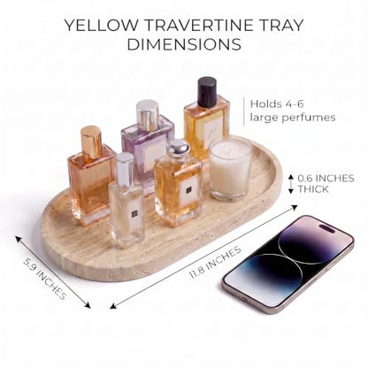 YKAJO Natural Travertine Beige Oval Marble Tray, 11.8x5.9 Vanity Organizer - color: Natural Travertine Beige, size: 11.8" x 5.9" x 0.6"