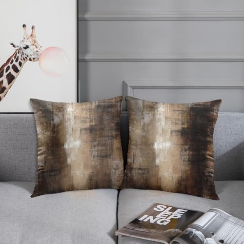 Britimes Throw Pillow Covers Set of 2, 18 x 18 Inch, Brown Grey Beige - color: Brown Grey, size: 18" x 18" (Pack of 2)