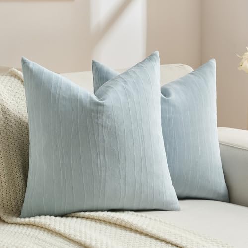 FUTEI Pack of 2 Chenille Striped Throw Pillow Covers 16x16 Inch,Grey Blue - color: Grey Blue, size: 16" x 16" (Pack of 2)