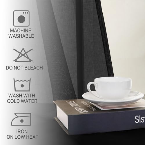 DWCN Sheer Curtain Valance - Linen Look Window Curtains for Bathroom Cafe - Rod Pocket Semi Sheer Drapes, Black, 1 Panel, 52 x 18 Inch - color: Black, size: 52"W x 18"L (Pack of 1)