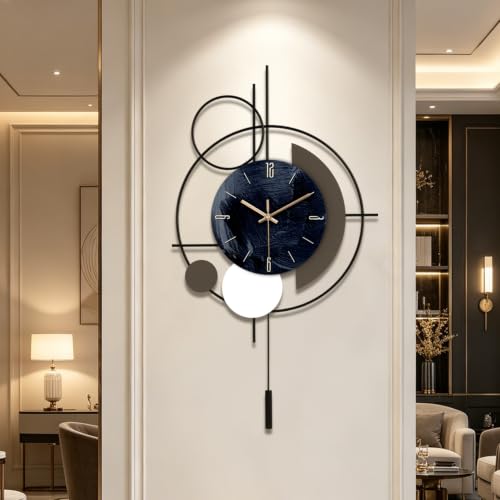 Wall Clock, Silent Quality Quartz Battery Operated with Pendulum, Large Wall Clock for Living Room Kitchen Home Bathroom Bedroom Wall Decor, 18.1x32.2inch(Black) - size: 18.1x32.2in